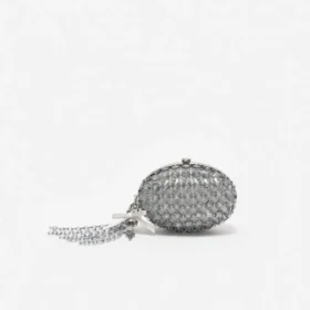 Grey Oval Crystal Chain Clutch Bag Grey Oval Crystal Chain Clutch Bag