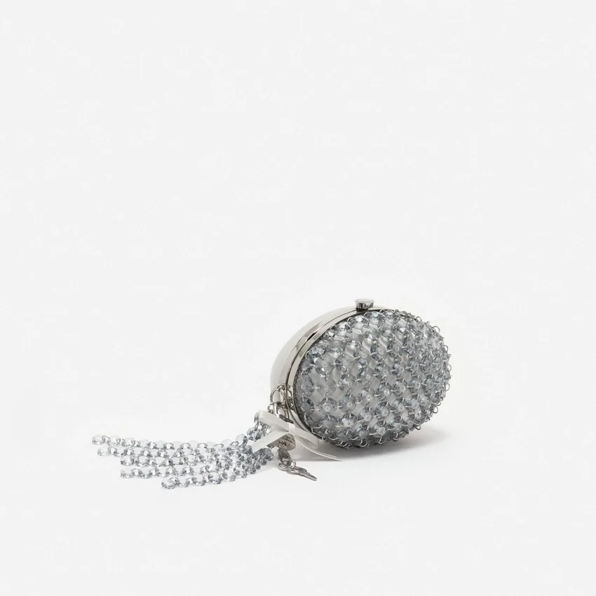 Grey Oval Crystal Chain Clutch Bag Grey Oval Crystal Chain Clutch Bag