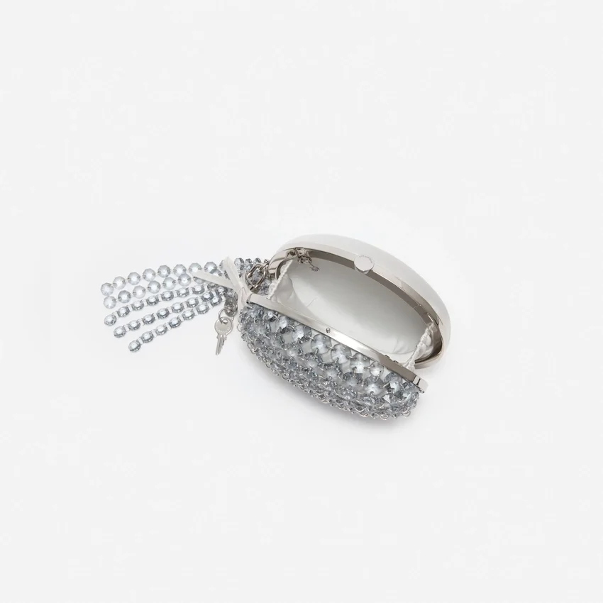 Grey Oval Crystal Chain Clutch Bag Grey Oval Crystal Chain Clutch Bag