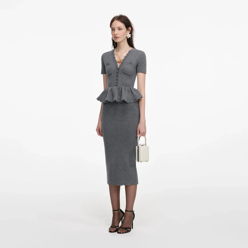 Grey Peplum Knit Midi Dress Grey Peplum Knit Midi Dress