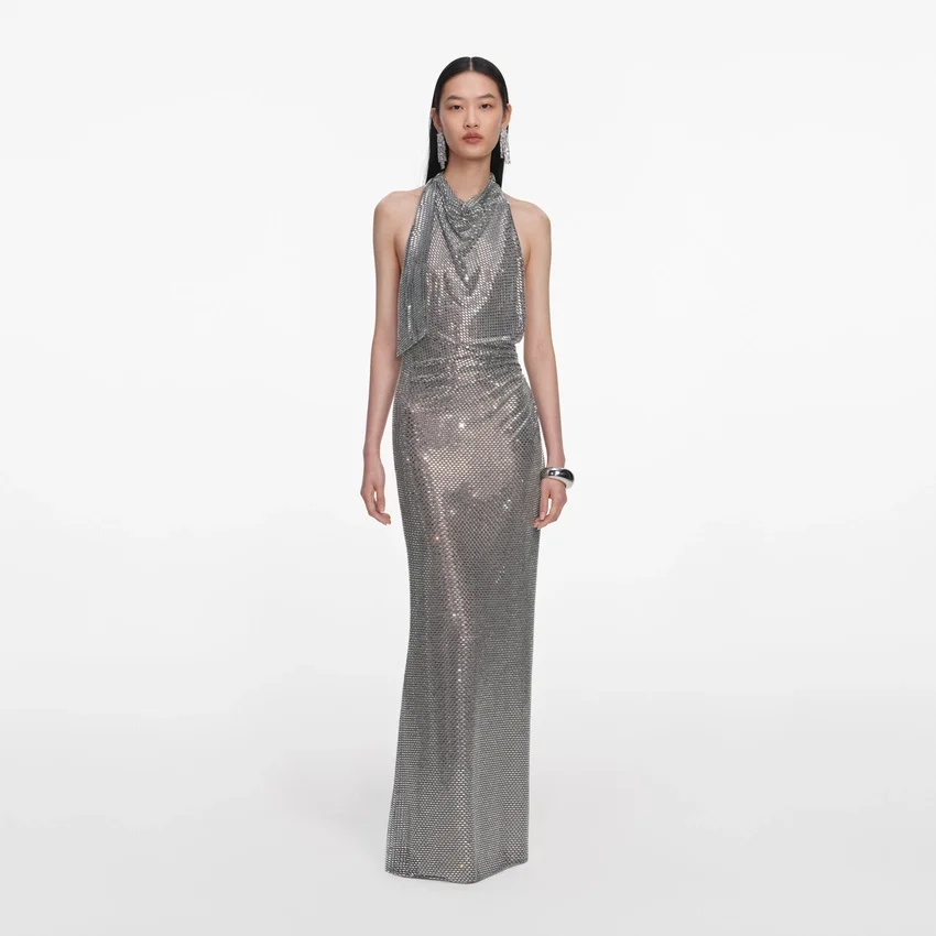Grey Rhinestone Drape Maxi Dress Grey Rhinestone Drape Maxi Dress