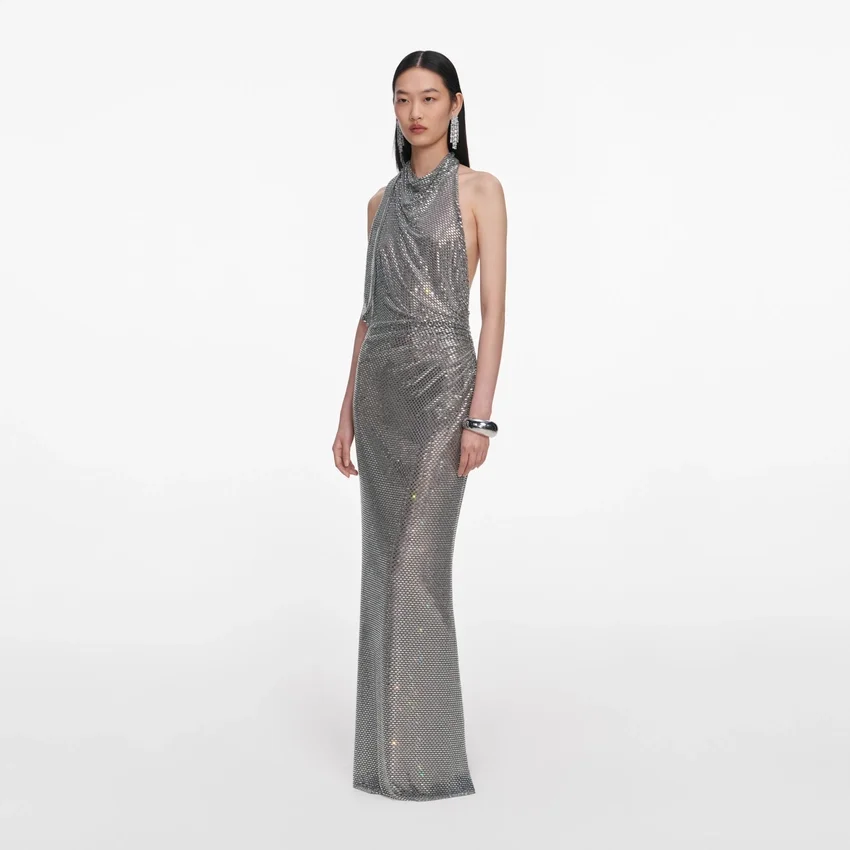 Grey Rhinestone Drape Maxi Dress Grey Rhinestone Drape Maxi Dress