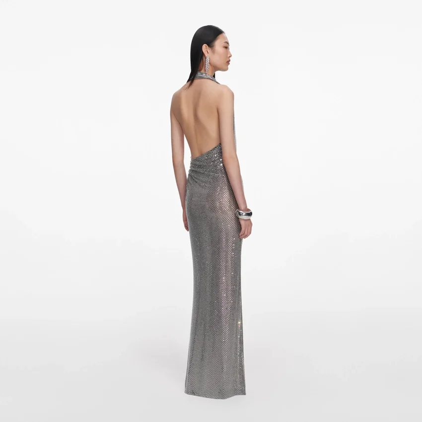 Grey Rhinestone Drape Maxi Dress Grey Rhinestone Drape Maxi Dress