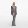 Grey Rhinestone Long Sleeve Maxi Dress Grey Rhinestone Long Sleeve Maxi Dress