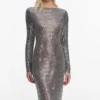 Grey Rhinestone Long Sleeve Maxi Dress Grey Rhinestone Long Sleeve Maxi Dress