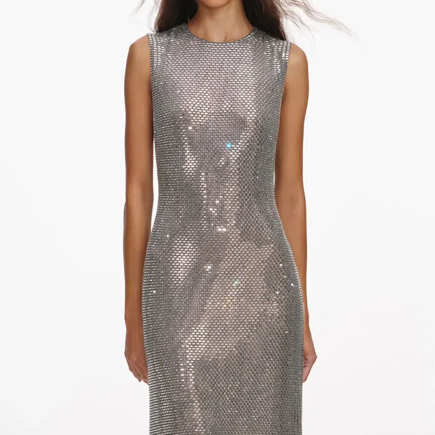 Grey Rhinestone Mesh Midi Dress Grey Rhinestone Mesh Midi Dress