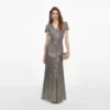 Grey Rhinestone Mesh Wrap Maxi Dress Grey Rhinestone Mesh Wrap Maxi Dress