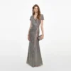 Grey Rhinestone Mesh Wrap Maxi Dress Grey Rhinestone Mesh Wrap Maxi Dress