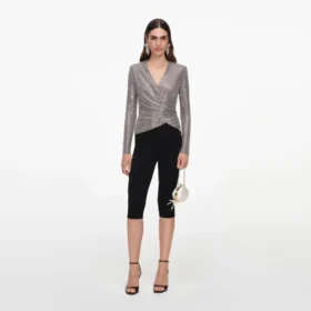 Grey Rhinestone Mesh Wrap Top