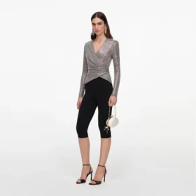 Grey Rhinestone Mesh Wrap Top