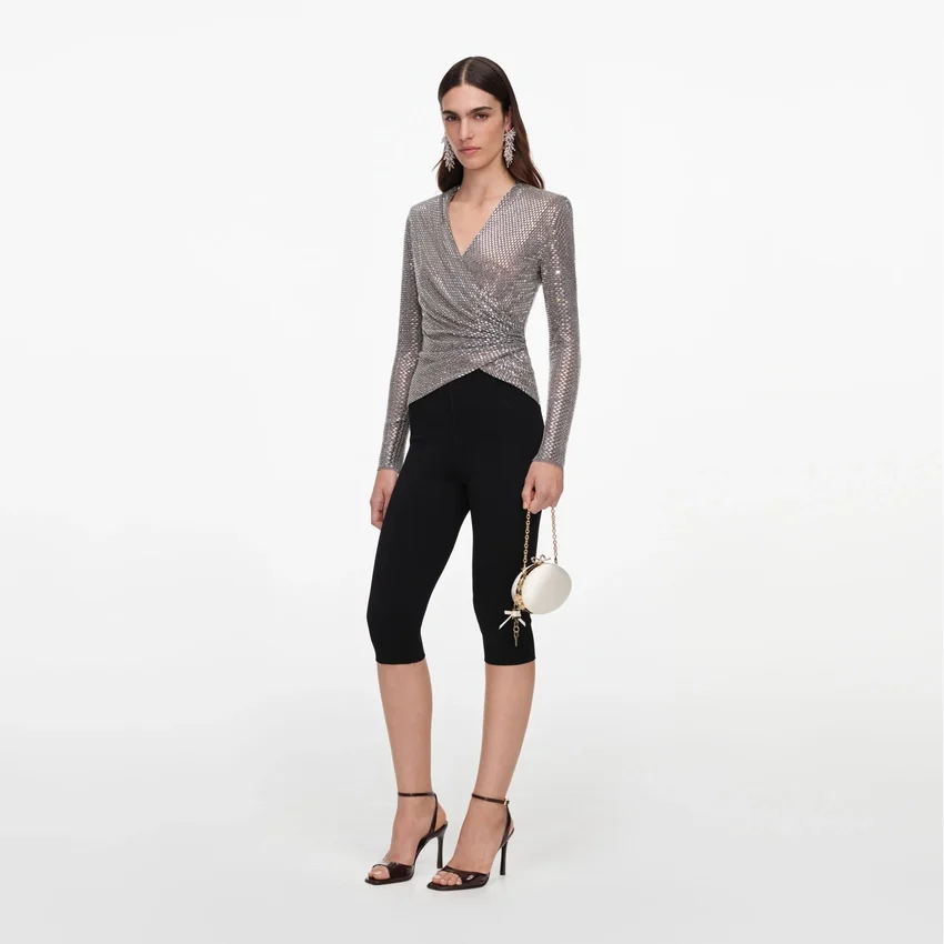 Grey Rhinestone Mesh Wrap Top Grey Rhinestone Mesh Wrap Top