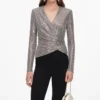 Grey Rhinestone Mesh Wrap Top Grey Rhinestone Mesh Wrap Top