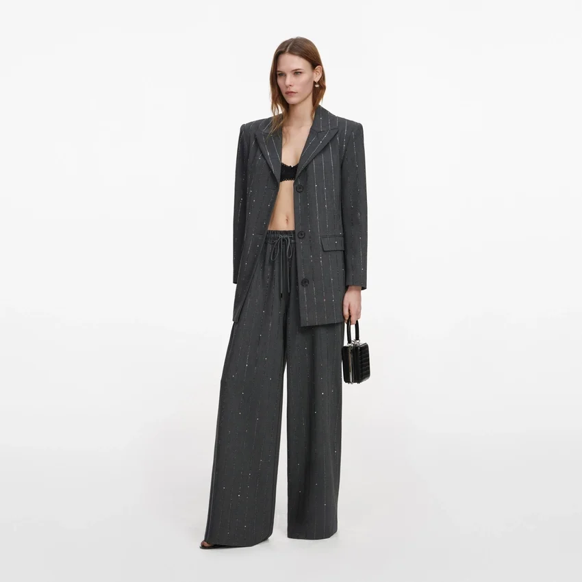 Grey Rhinestone Pinstripe Trousers Grey Rhinestone Pinstripe Trousers