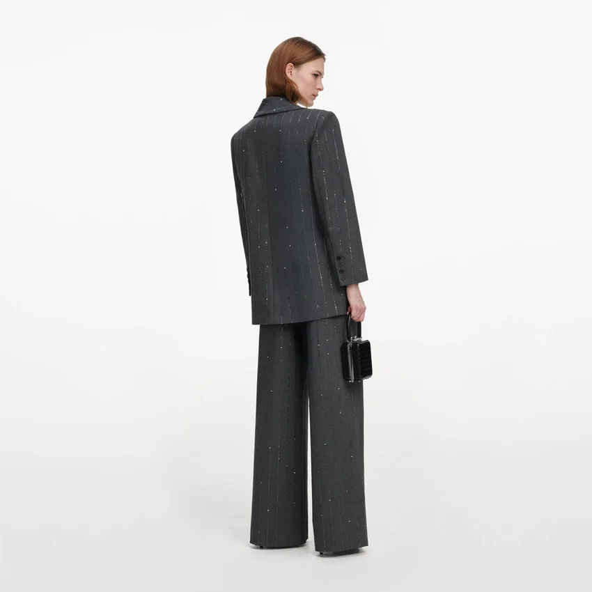 Grey Rhinestone Pinstripe Trousers Grey Rhinestone Pinstripe Trousers