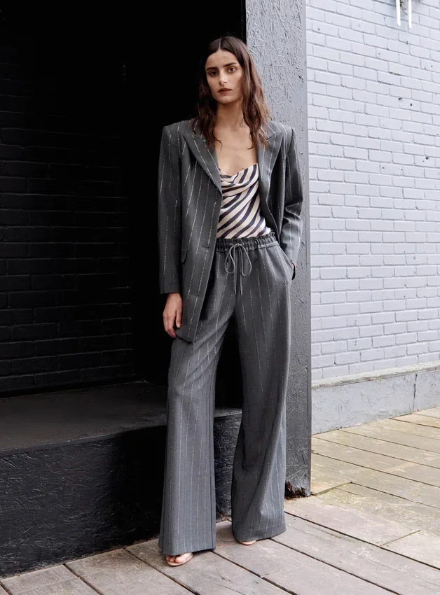 Grey Rhinestone Pinstripe Trousers Grey Rhinestone Pinstripe Trousers