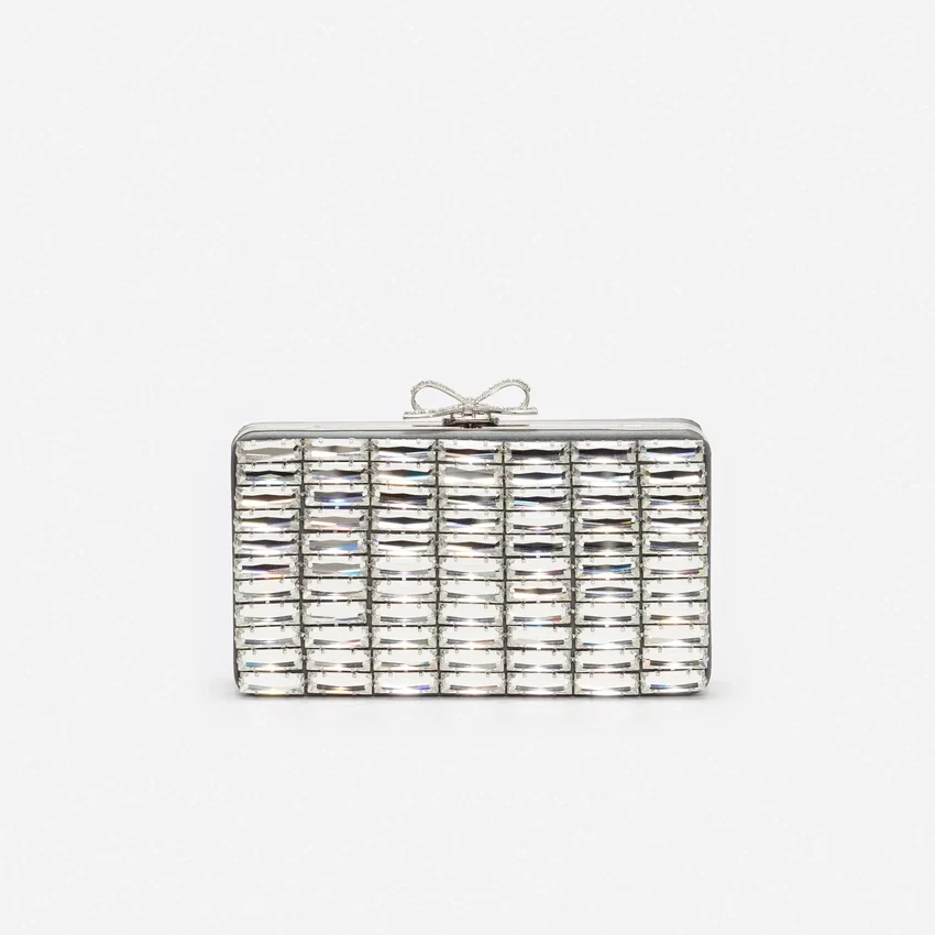 Grey Satin Crystal Clutch Bag Grey Satin Crystal Clutch Bag