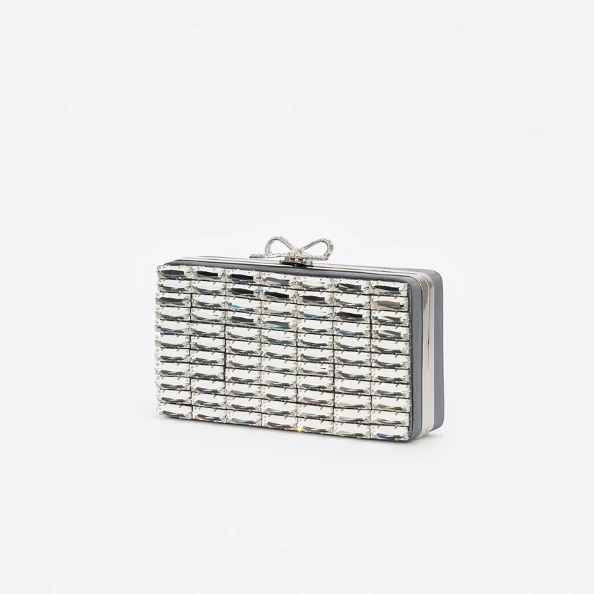 Grey Satin Crystal Clutch Bag Grey Satin Crystal Clutch Bag