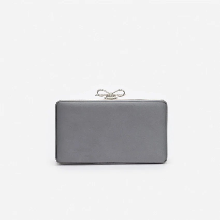 Grey Satin Crystal Clutch Bag Grey Satin Crystal Clutch Bag
