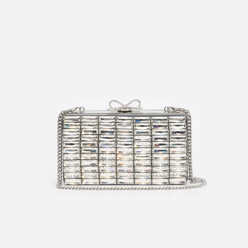 Grey Satin Crystal Clutch Bag Grey Satin Crystal Clutch Bag