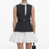 Grey Tailored Cotton Frill Mini Dress Grey Tailored Cotton Frill Mini Dress
