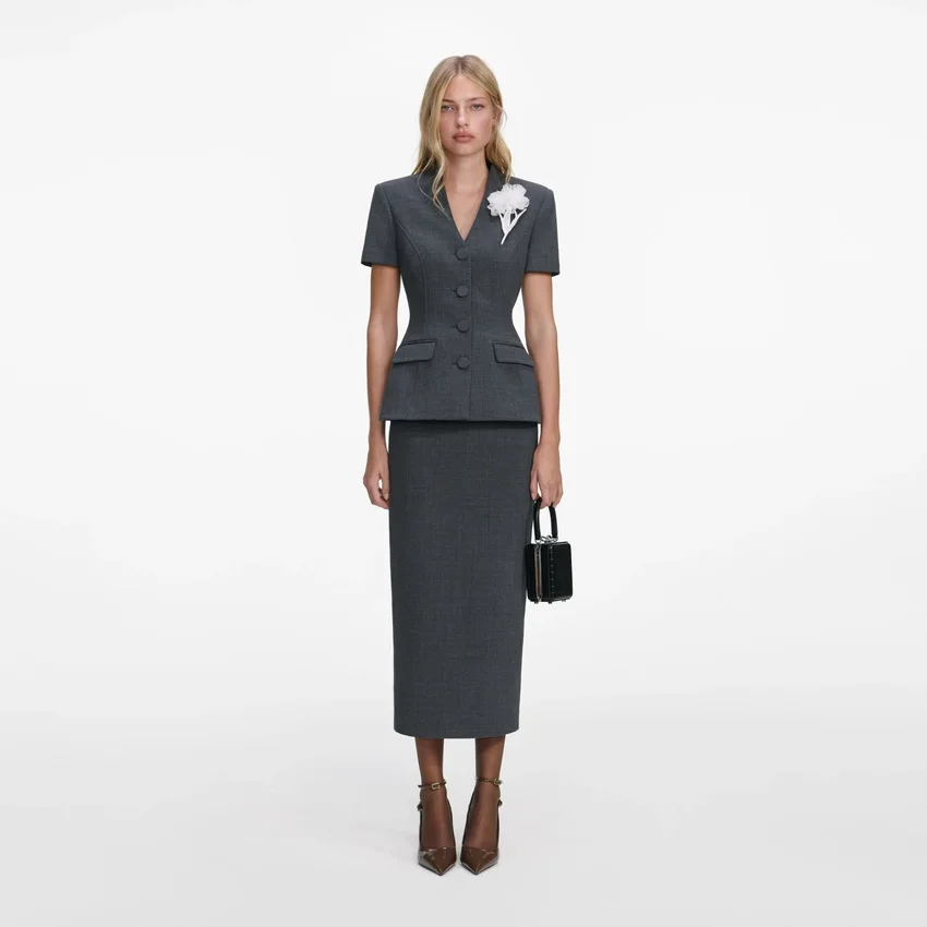 Grey Tailored Flower Detail Midi Dress Grey Tailored Flower Detail Midi Dress