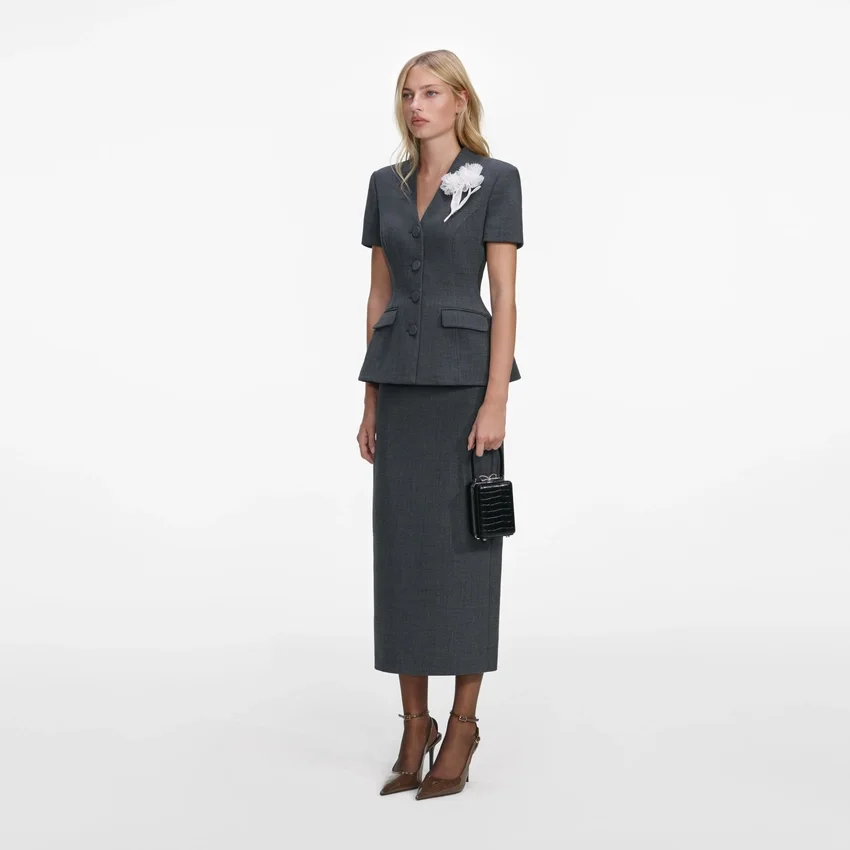 Grey Tailored Flower Detail Midi Dress Grey Tailored Flower Detail Midi Dress
