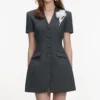 Grey Tailored Flower Detail Mini Dress Grey Tailored Flower Detail Mini Dress