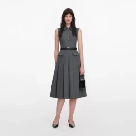 Grey Tailored Pleated Midi Dress Grey Tailored Pleated Midi Dress