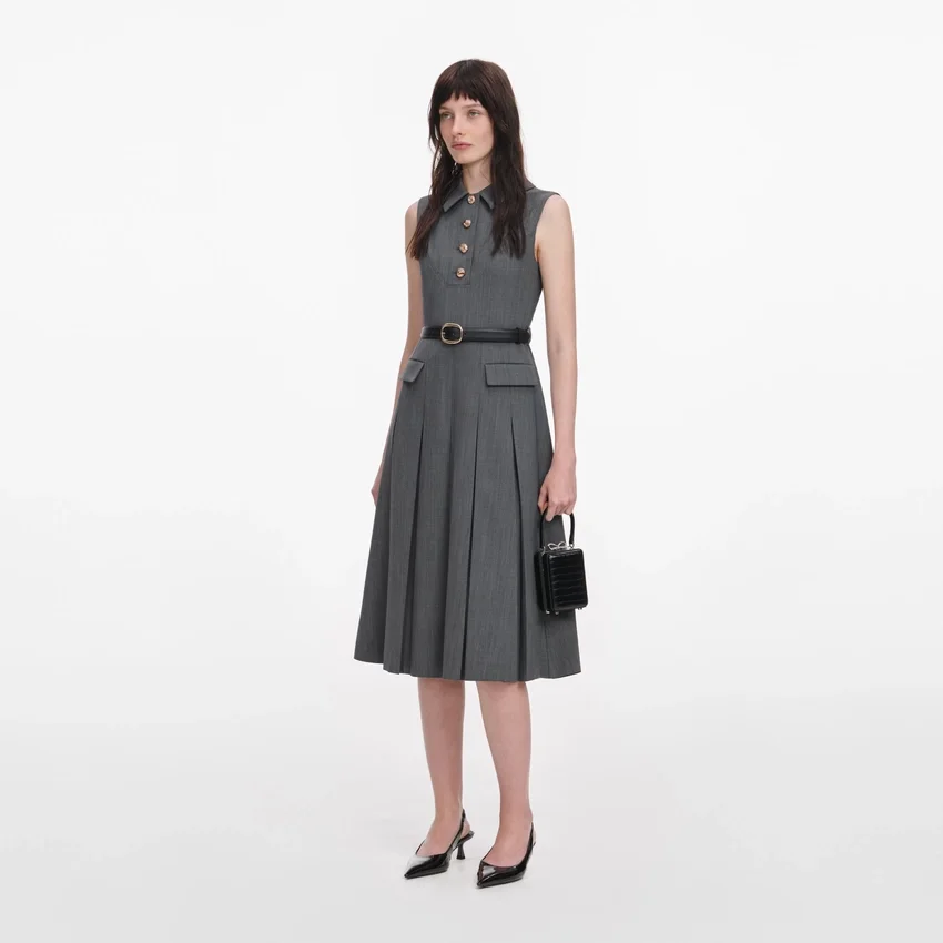 Grey Tailored Pleated Midi Dress Grey Tailored Pleated Midi Dress