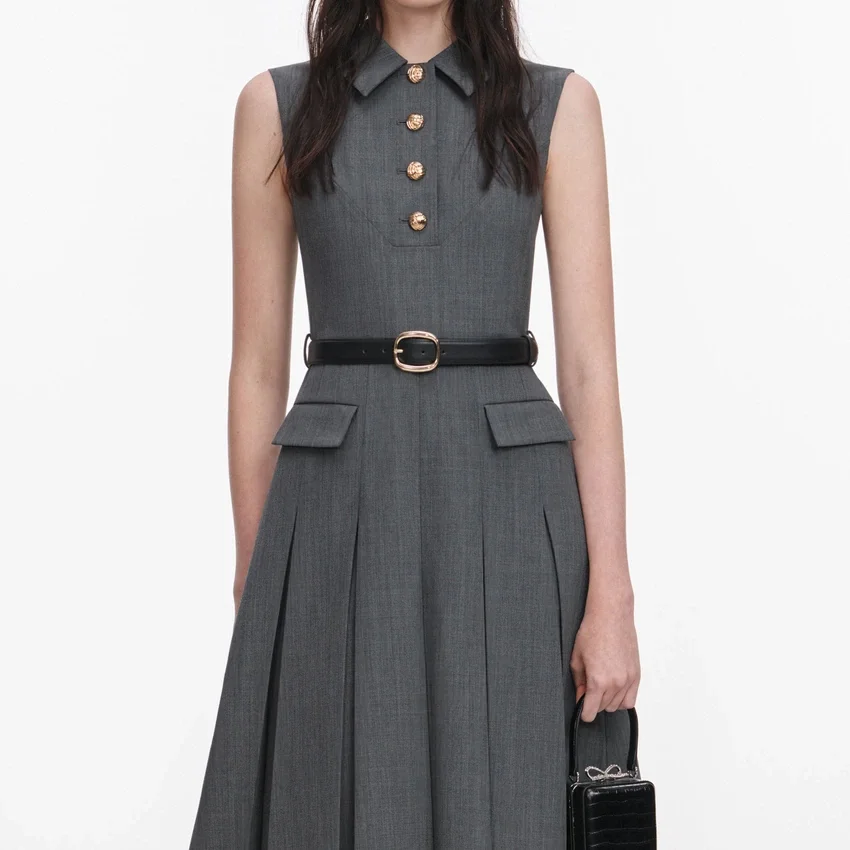 Grey Tailored Pleated Midi Dress Grey Tailored Pleated Midi Dress