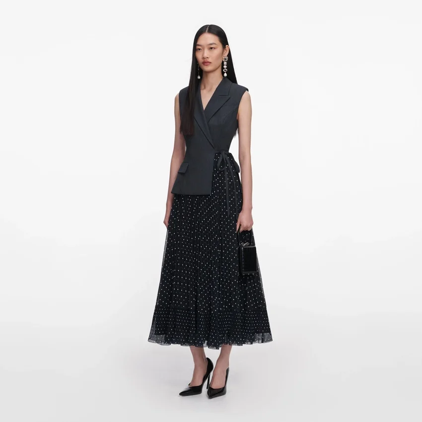 Grey Tailored Polka Dot Midi Dress Grey Tailored Polka Dot Midi Dress