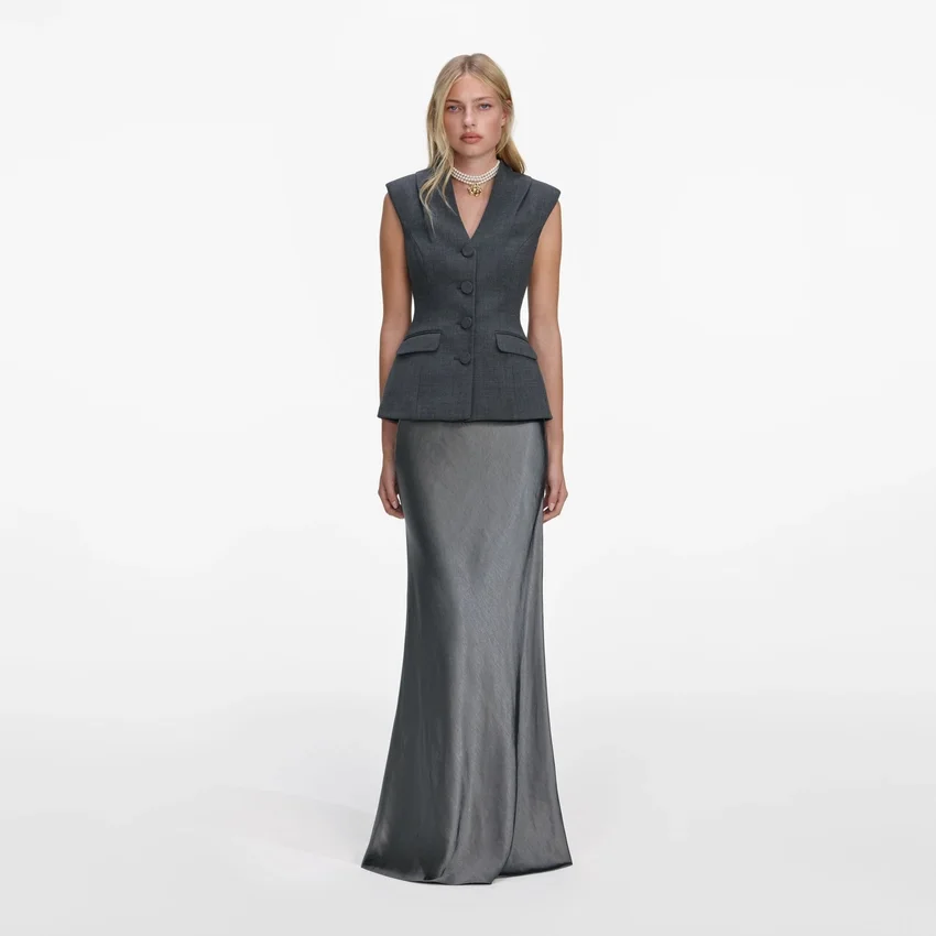 Grey Tailored Satin Maxi Dress Grey Tailored Satin Maxi Dress