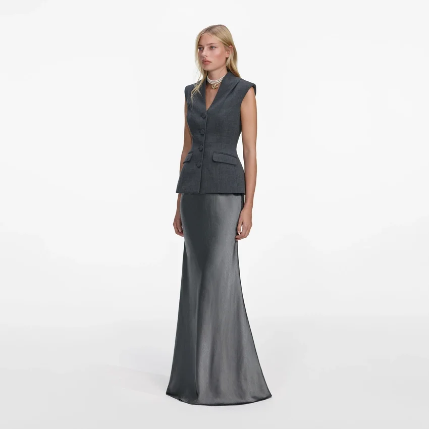 Grey Tailored Satin Maxi Dress Grey Tailored Satin Maxi Dress