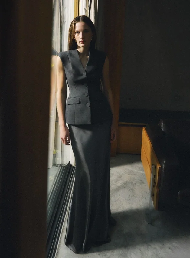 Grey Tailored Satin Maxi Dress Grey Tailored Satin Maxi Dress