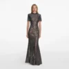 Gunmetal Rhinestone Mesh Maxi Dress Gunmetal Rhinestone Mesh Maxi Dress