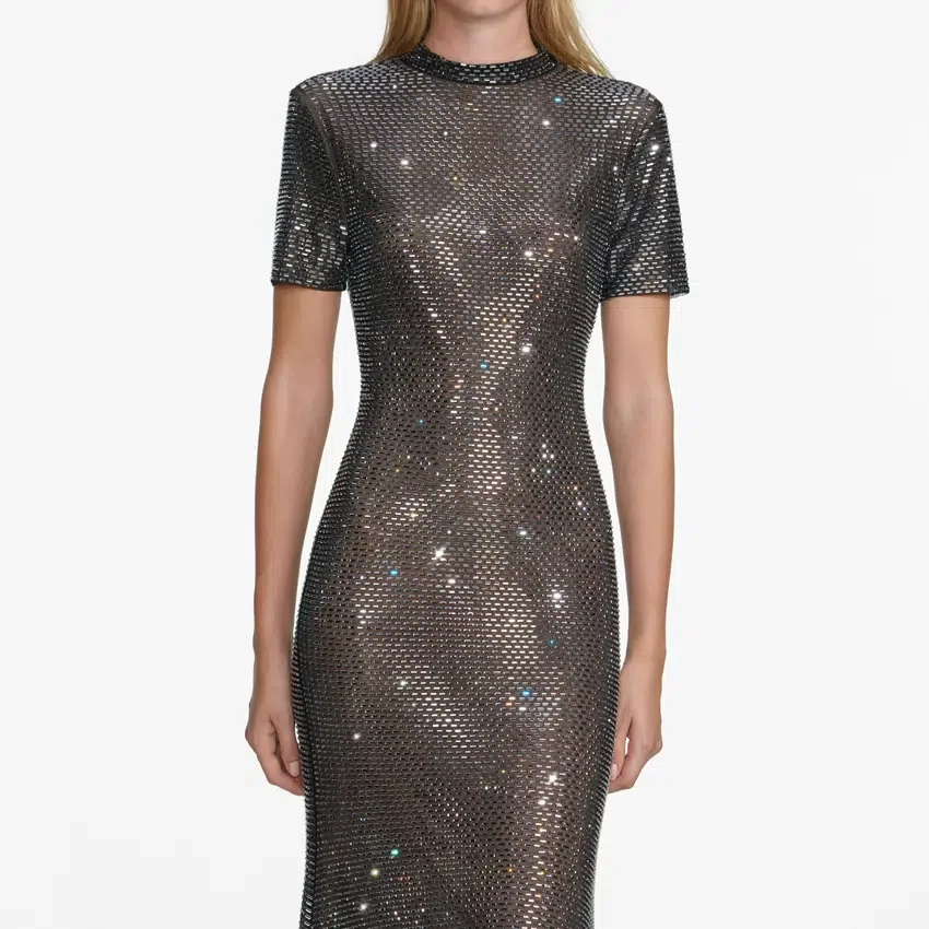 Gunmetal Rhinestone Mesh Maxi Dress Gunmetal Rhinestone Mesh Maxi Dress