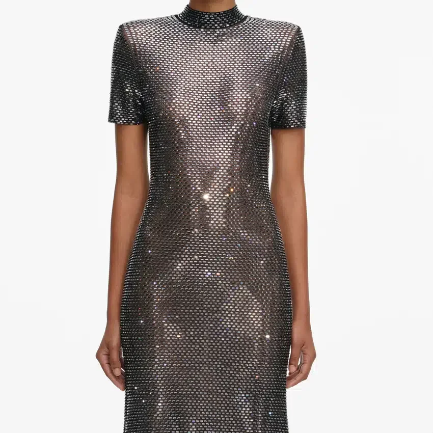 Gunmetal Rhinestone Mesh Midi Dress Gunmetal Rhinestone Mesh Midi Dress