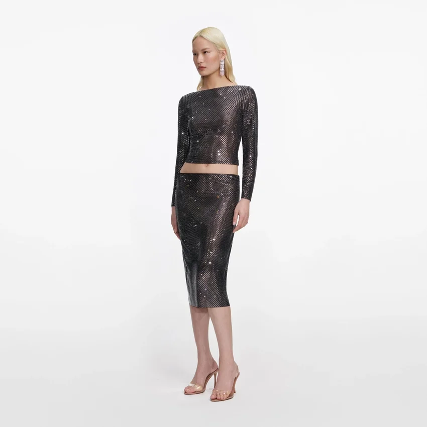 Gunmetal Rhinestone Midi Skirt Gunmetal Rhinestone Midi Skirt