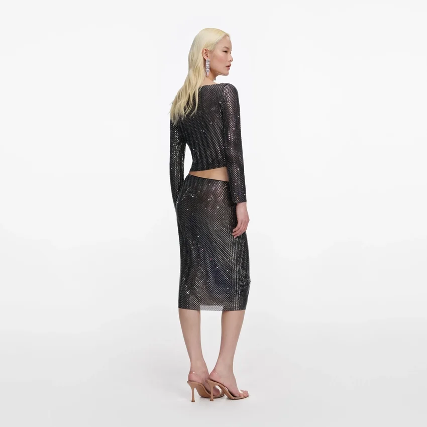 Gunmetal Rhinestone Midi Skirt Gunmetal Rhinestone Midi Skirt