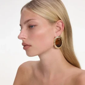Hammered Gold Tiger Eye Earrings
