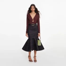 indigo denim belted midi skirt 1 280x280 - Brown Viscose Knit Bodysuit
