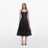Indigo Denim Bow Embroidered Midi Dress Indigo Denim Bow Embroidered Midi Dress