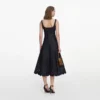 Indigo Denim Bow Embroidered Midi Dress Indigo Denim Bow Embroidered Midi Dress