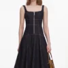 Indigo Denim Bow Embroidered Midi Dress Indigo Denim Bow Embroidered Midi Dress