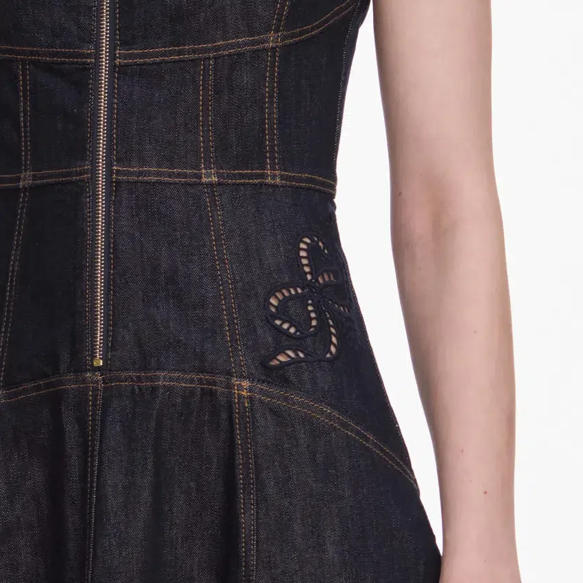 Indigo Denim Bow Embroidered Midi Dress Indigo Denim Bow Embroidered Midi Dress