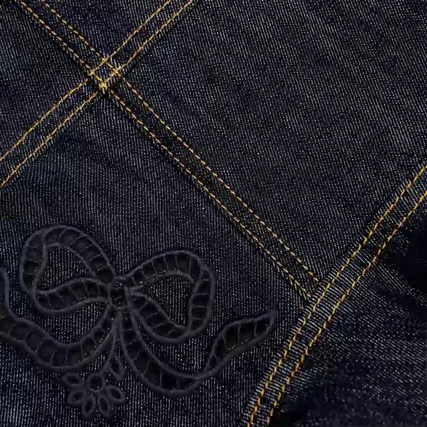 Indigo Denim Bow Embroidered Mini Dress Indigo Denim Bow Embroidered Mini Dress