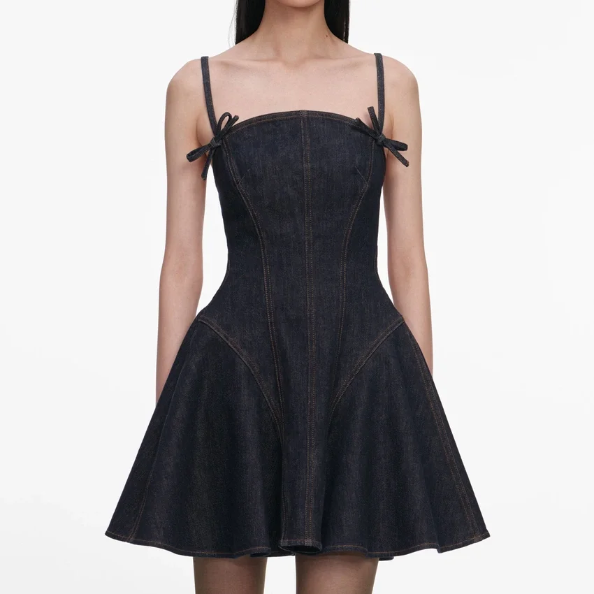 Indigo Denim Bow Mini Dress Indigo Denim Bow Mini Dress