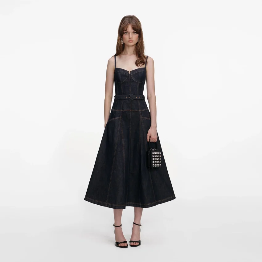 Indigo Denim Flared Midi Dress Indigo Denim Flared Midi Dress
