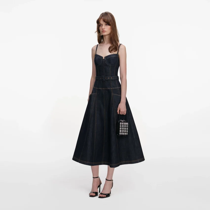 Indigo Denim Flared Midi Dress Indigo Denim Flared Midi Dress