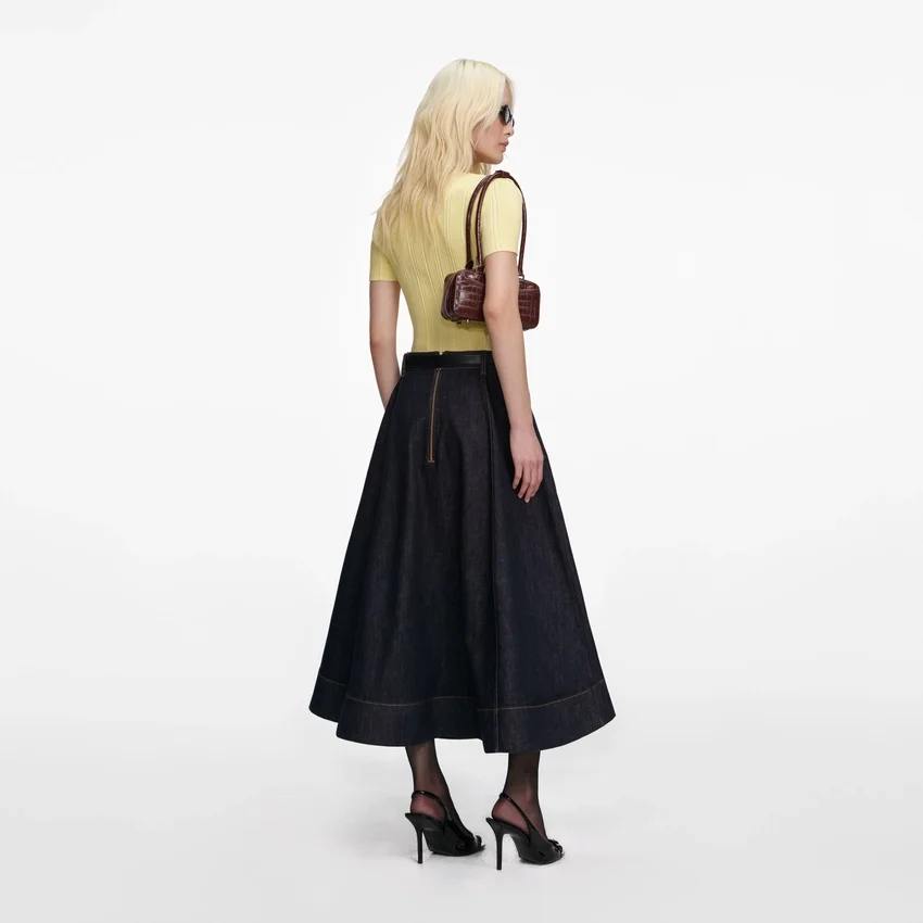 Indigo Denim Flared Midi Skirt Indigo Denim Flared Midi Skirt